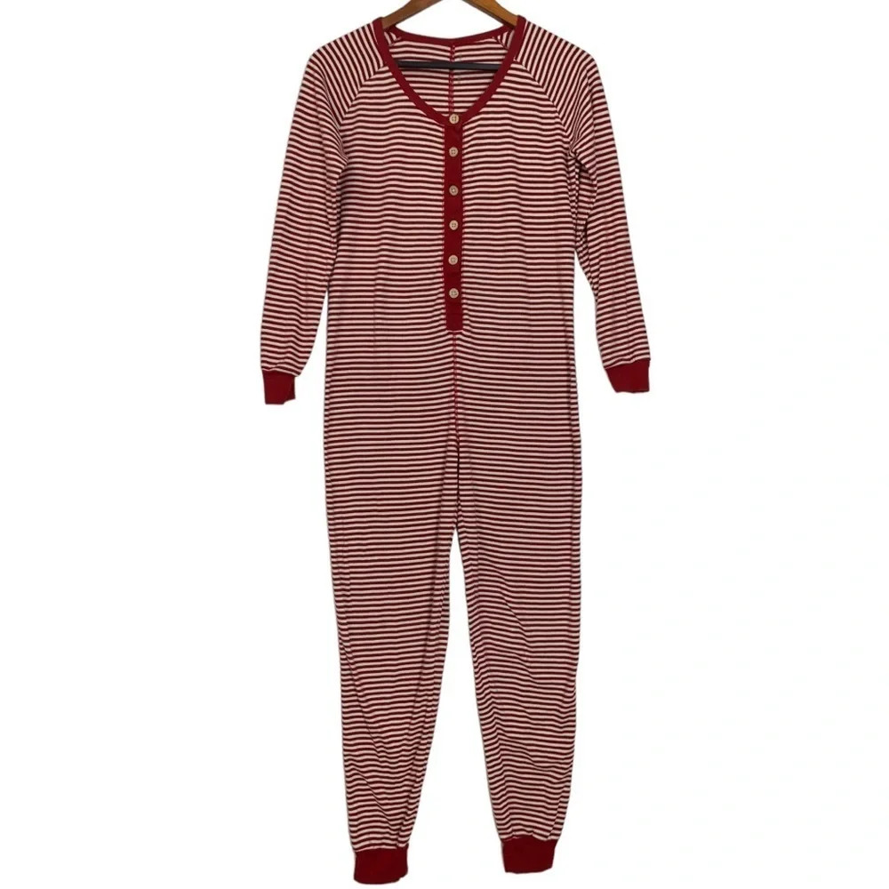 Burt’s Bee’s Baby Women’s Organic Cotton Red/White One  Piece Pajama MEDIUM